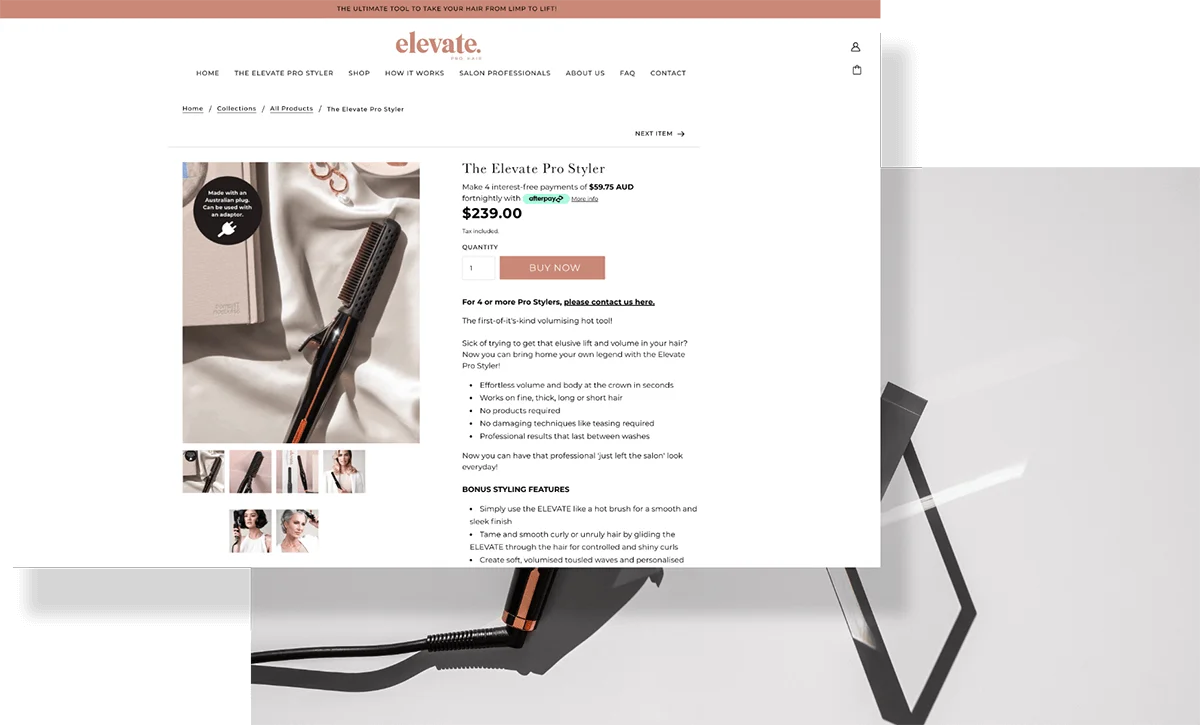 Elevate Pro Product Page Web Design